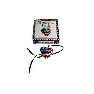 Longaberger All American Flag Heart Ceramic Tie-On 32891 Vintage